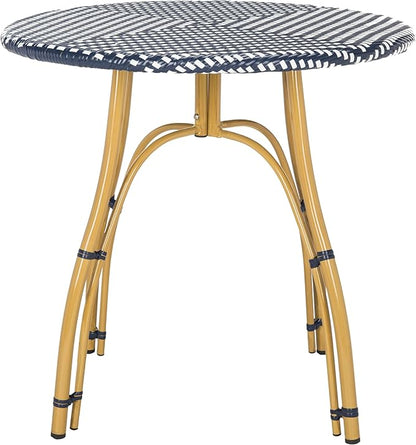 Safavieh PAT4011A Outdoor Collection Kylie Navy and White Rattan Bistro Table