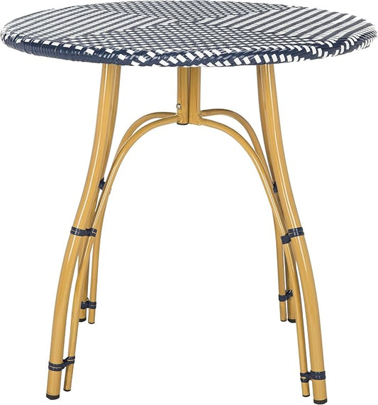 Safavieh PAT4011A Outdoor Collection Kylie Navy and White Rattan Bistro Table