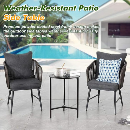 Party Zealot Set of 2 Small Round Metal Side Tables, 13-Inch Black Outdoor End Tables for Patio, Balcony, Porch or Garden – Weather-Resistant Corner Coffee Table for Small Spaces & Indoor Plant Stand