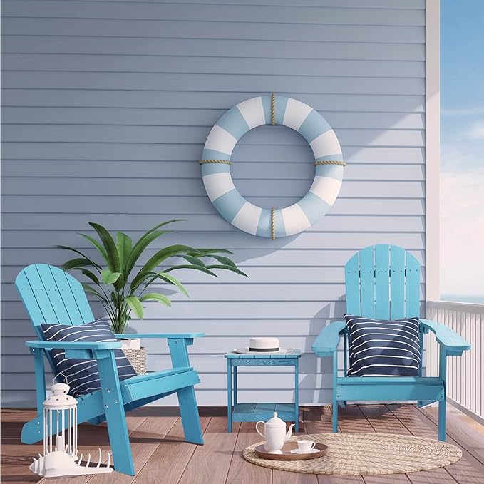 Adirondack Chair, All Weather Resistant Plastic Chairs with Cup Holder, 5 Easy Steps to Install, Outdoor Chairs for Patio, Garden, Backyard Deck, Lawn, Fire Pit - Lake Blue