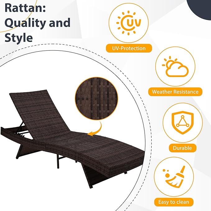 Sundale Outdoor Chaise Lounge Set of 4, Wicker Patio Lounge Chairs for Outside - Photo 5