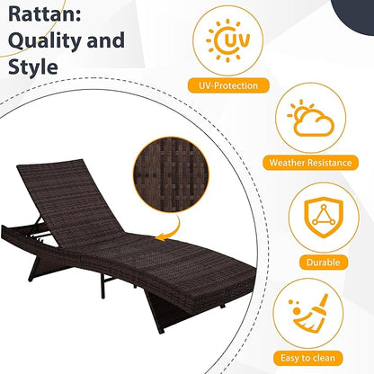 Sundale Outdoor Chaise Lounge Set of 4, Wicker Patio Lounge Chairs for Outside, Adjustable Chaise Loungers with Cushions & Pillows for Deck, Indoor, Yard - Steel, Aruba