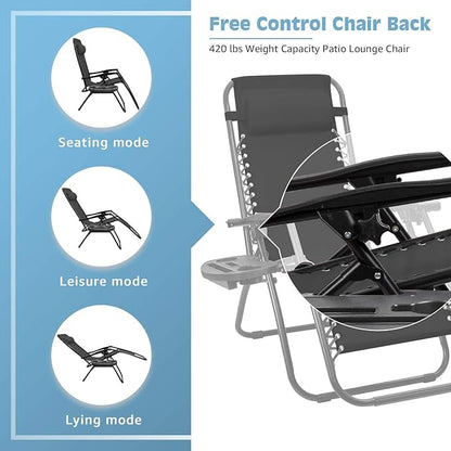 Devoko Patio Zero Gravity Chair Outdoor Folding Recliner Chairs with Table Pool Side Using Lawn Chair Sets with Pillow (Black)
