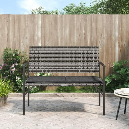 Grey PE Rattan 2-Seater Garden Bench, Durable Outdoor Patio Furniture with Cushioned Seat, Weatherproof Porch Seating for Balcony Patio Bench
