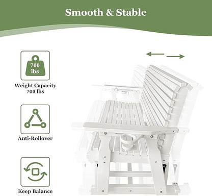 HDPE Patio Glider, Poly Lumber Weather-Resistant Outdoor Glider Bench, for Patio, Porch, Yard (Ivory White, 2-Seater)