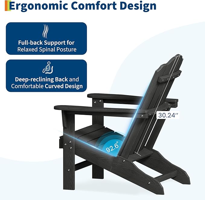GarveeLife Adirondack Chair Set of 2 for Patio, HDPE Outdoor Lawn Chair with Wood Texture for Garden Backyard Deck Poolside Use