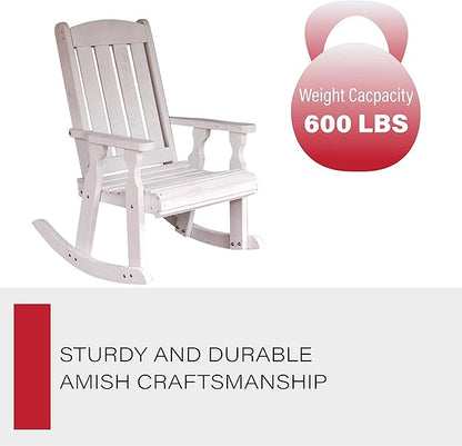 Amish Heavy Duty 600 Lb Mission Pressure Treated Rocking Chair (Semi-Solid White Stain)