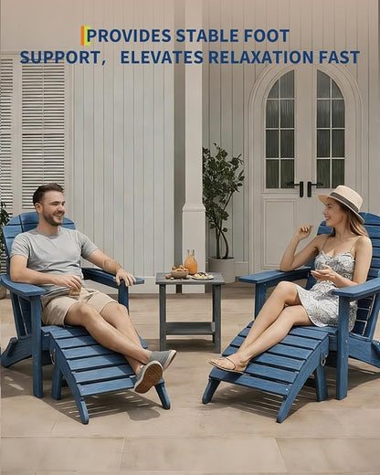 Garvee Folding Adirondack Ottoman Set of 2, HDPE Outdoor Footrest for Adirondack Chair, All-Weather Resistant for Deck Backyard Patio Outside Poolside Porch Lawn - Navy Blue