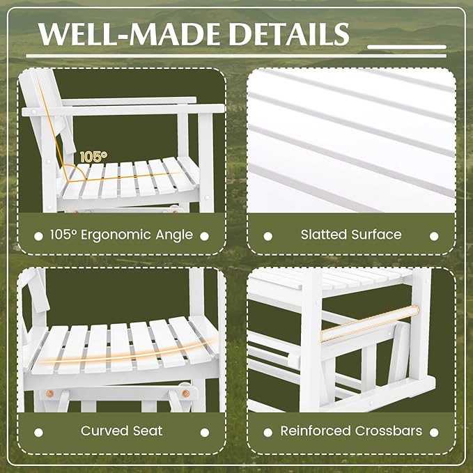 Tangkula 2 Person Outdoor Glider Bench, Poplar Wood Patio Swing Glider Loveseat with Armrests, Slatted Seat & Backrest - Photo 5