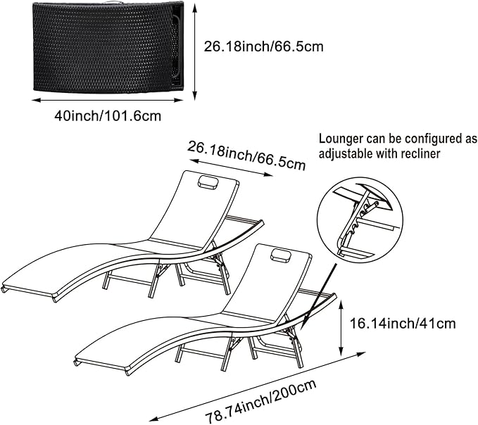 Patio Chaise Lounges Set of 4 with Adjustable Backrest and Removable Thick Cushions - Photo 2