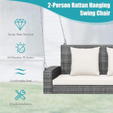 RELAX4LIFE 2-Person Porch Swing Bench - PE Rattan Outdoor Swing Chair with Comfortable Seat & Back Cushions - Photo 7