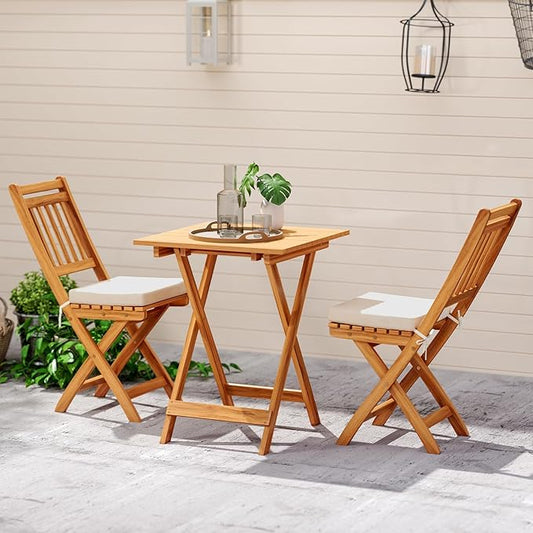 HAPPYGRILL Folding Patio Chairs Set Acacia Wood Outdoor Dining Chairs with Slatted Backrests and Soft Seat Cushions for Porch, Backyard and Garden, 400 LBS Weight Capacity (4,Back Style B)