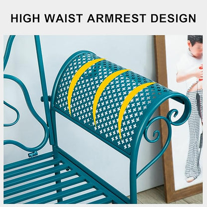 Small Outdoor Bench for Porch Metal Garden Benches with Butterflies Pattern Backrest and Armrests for Garden, Porch, Yard (White, Black, Blue) (Color : Black)