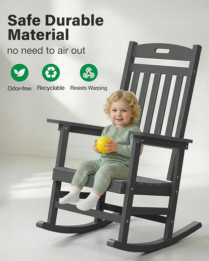 YEFU Outdoor Rocking Chair Porch: Plastic Rocking Chairs for Outside, Weather Resistant for Patio, Easy to Assemble, Safe&Comfortable, Grey