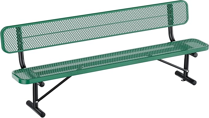 Heavy-Duty Park Bench for Outside - Black Coated Outdoor Furniture Steel Bench, Commercial-Grade Outdoor Benches Weatherproof for Park, Patio, Porch (Portable with Back, 4/6/8 Ft) (Green, 8FT)
