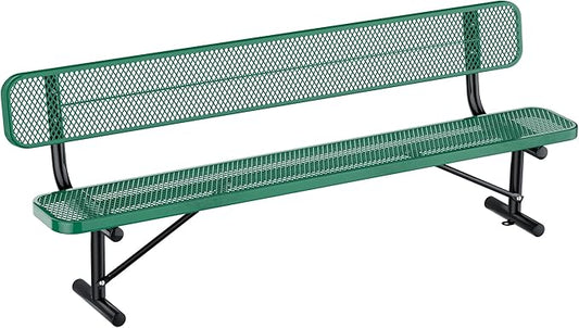 Heavy-Duty Park Bench for Outside - Black Coated Outdoor Furniture Steel Bench, Commercial-Grade Outdoor Benches Weatherproof for Park, Patio, Porch (Portable with Back, 4/6/8 Ft) (Green, 8FT)