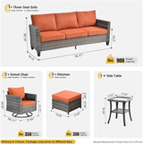 ovios Patio Furniture Set, 6 Pieces Outdoor Wicker Sofa Couch with Swivel Rocking Chairs - Photo 8
