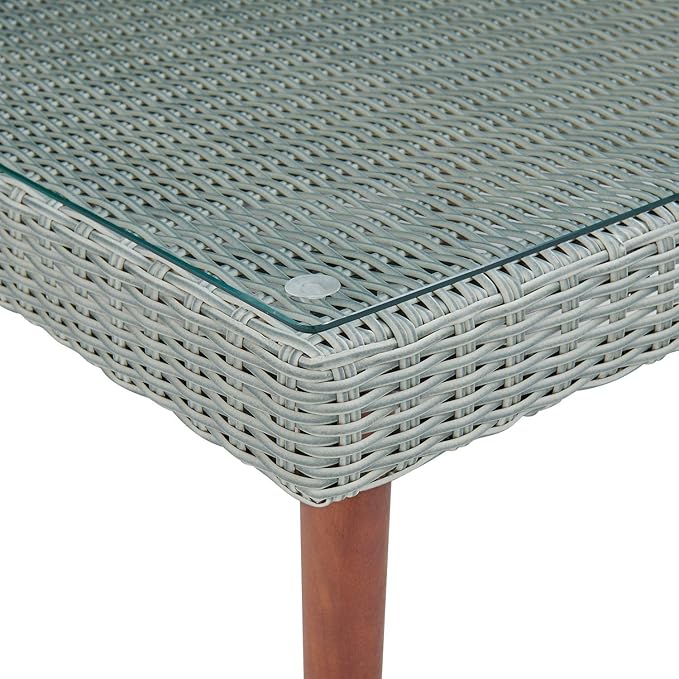 Alaterre Furniture Albany All-Weather Wicker Outdoor Gray 29" Square Coffee Table with Glass Top, brown