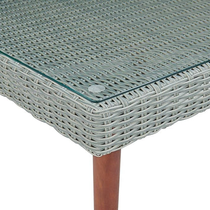 Alaterre Furniture Albany All-Weather Wicker Outdoor Gray 29" Square Coffee Table with Glass Top, brown