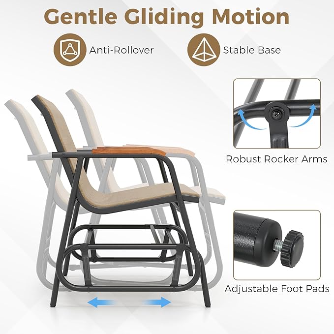 Tangkula 3-Person Outdoor Glider Bench, Patio Gliding Loveseat with Breathable Fabric Seat - Photo 5