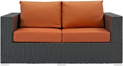 Modway Sojourn Wicker Rattan Outdoor Patio Sunbrella Fabric Loveseat in Canvas Tuscan