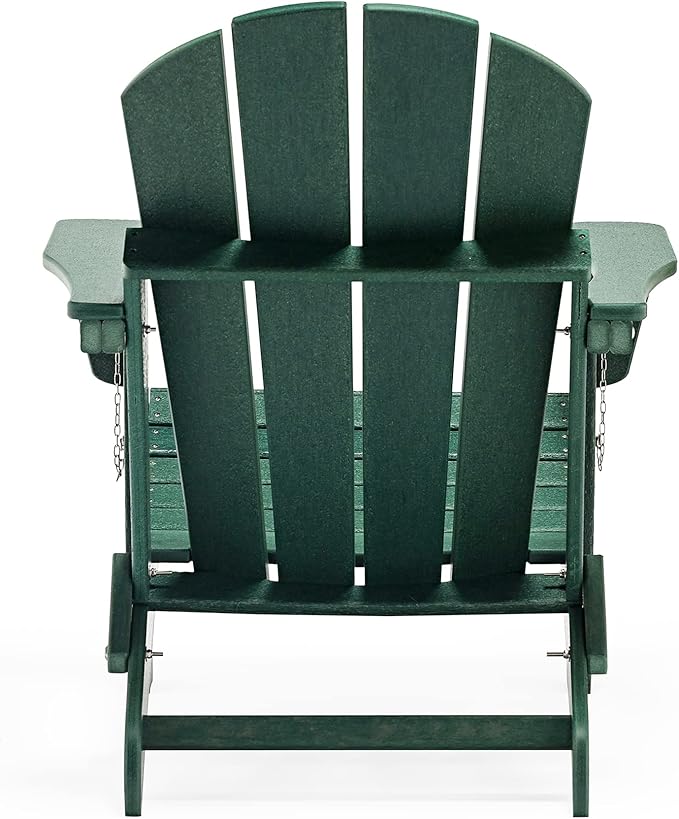WO Home Furniture 3pc Set - HDPE Poly Adirondack Chair with Ottoman/Footrest and Square Side Table, All Weather and UV Resistant for Outdoor Patio Backyard, Garden, Dark Green