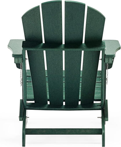 WO Home Furniture 3pc Set - HDPE Poly Adirondack Chair with Ottoman/Footrest and Square Side Table, All Weather and UV Resistant for Outdoor Patio Backyard, Garden, Dark Green