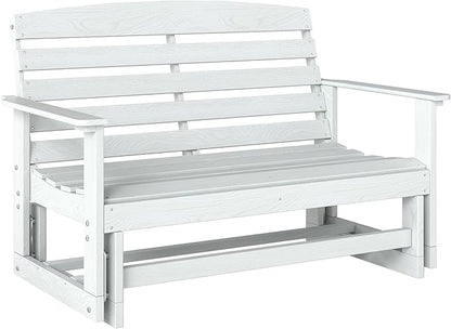 Outsunny 2-Person Outdoor Glider Bench Patio Double Swing Rocking Chair Loveseat w/Slatted HDPE Frame for Backyard Garden Porch, Distressed White