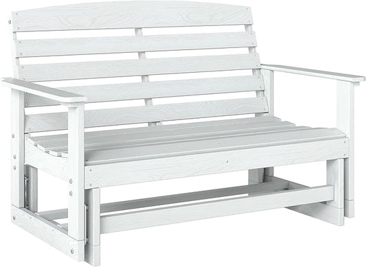 Outsunny 2-Person Outdoor Glider Bench Patio Double Swing Rocking Chair Loveseat w/Slatted HDPE Frame for Backyard Garden Porch, Distressed White