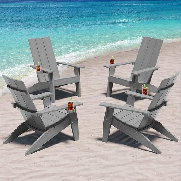 MXIMU Modern Adirondack Chairs Set of 4 Weather Resistant with Cup Holder Oversize Plastic Fire Pit Chairs Plastic - Photo 1