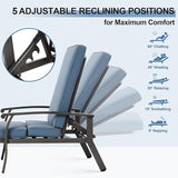 Chaise Lounge Chair Outdoor with Wheels, Cast Aluminum Tanning Chair with Navy/Blue Cushion - Photo 3
