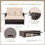 COSTWAY Patio Rattan Daybed with Cushions, Outdoor Wicker Loveseat Sofa with Storage Ottoman - Photo 7