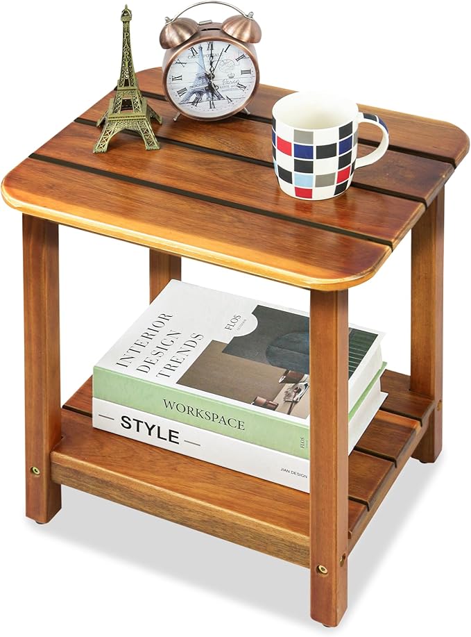 ENKEZI Acacia Adirondack Indoor Outdoor Side Table, Sturdy Patio End Table Weather Resistant, Strong Stability Outdoor Table for Bancony, Patio, Pool, Porch, Living Room (Small 17 in)