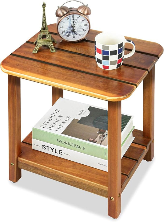 ENKEZI Acacia Adirondack Indoor Outdoor Side Table, Sturdy Patio End Table Weather Resistant, Strong Stability Outdoor Table for Bancony, Patio, Pool, Porch, Living Room (Small 17 in)