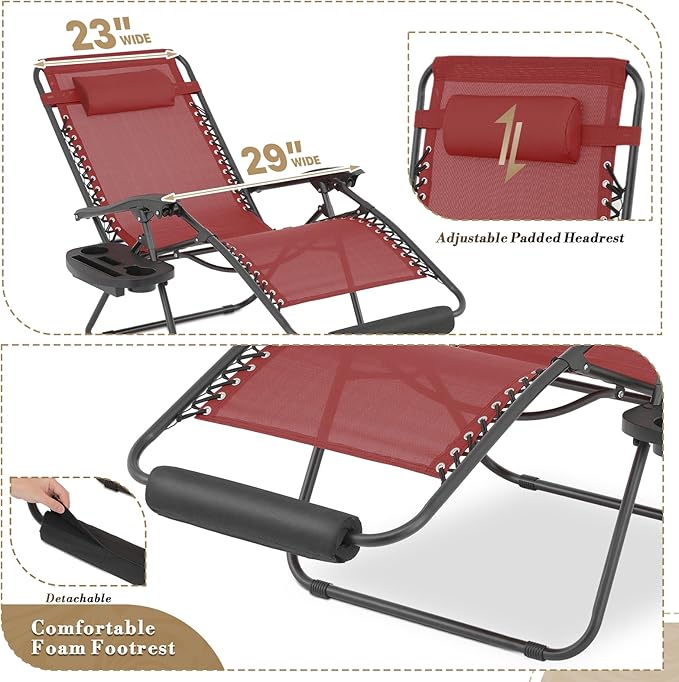 Athena Collection Zero Gravity Outdoor Lounge Chair Set of 2 - Photo 6