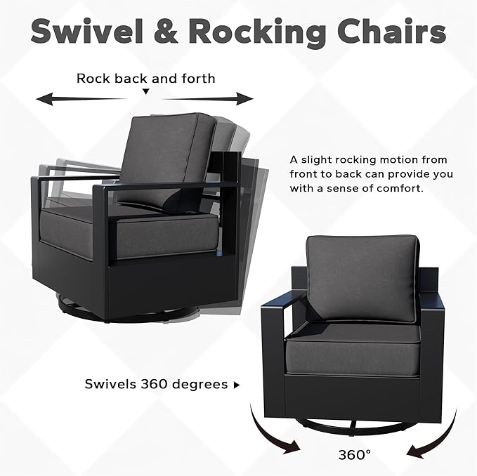 Outdoor Aluminum Furniture Set, 6-Piece Patio Conversation Set, 2 Swivel Chairs, 2 Chairs, 1 Sofa and 1 Table - Photo 7