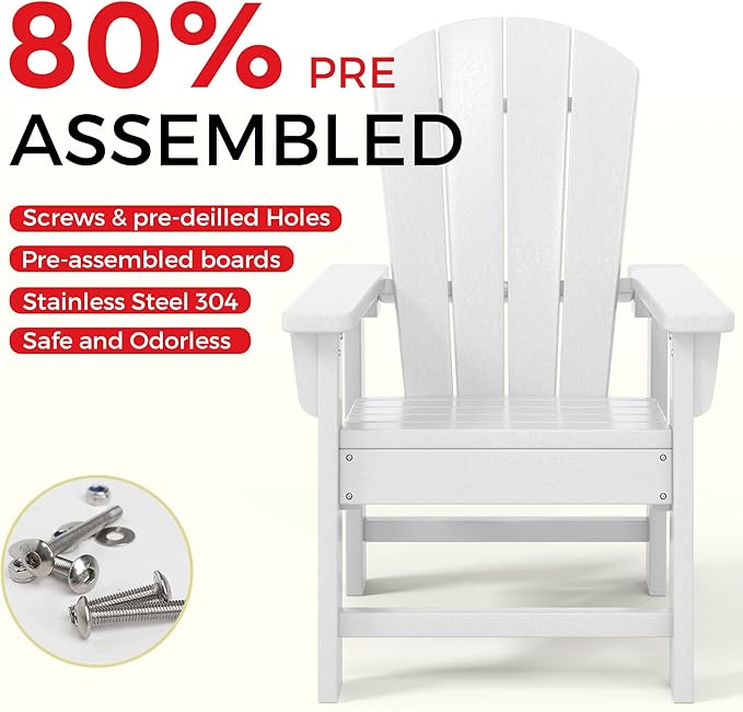 Costaelm Kids Lawn Chair Set of 2, Toddler Outdoor Chair Kids Patio Furniture and Outdoor Children Picnic Activity Baby Adirondack Chairs Set of 2 for Garden, Patio, Backyard & Beach, White