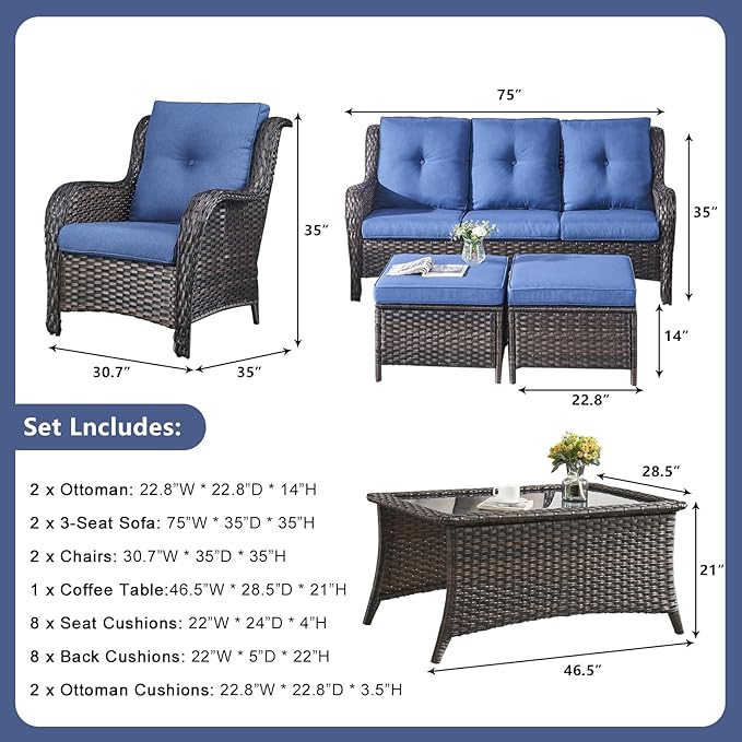 Rilyson Wicker Patio Furniture Sofa Set - 7 Piece Rattan Outdoor Patio Sectional Conversation Sets with 2 Sofa - Photo 2