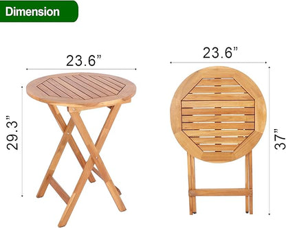 Acacia Wood Round Table, Foldable Waterproof Large, Collapsible Rustic Outdoor Wooden Coffee Tables for Patio Lawn Deck Balcony Bathroom-Natural