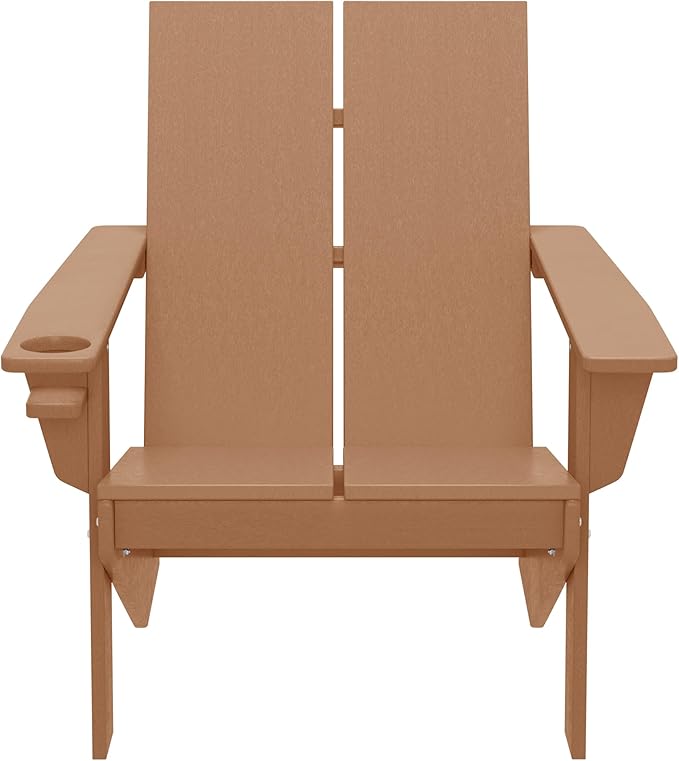 WestinTrends Riviera Outdoor HDPE Modern Adirondack Chair with Cup Holder, Teak