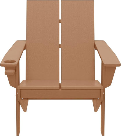 WestinTrends Riviera Outdoor HDPE Modern Adirondack Chair with Cup Holder, Teak