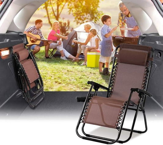 Dkeli Zero Gravity Chair Patio Chair Lounge Chair Chaise 2 Pack Outdoor Folding Adjustable Recliner Chair with Cup Holder Tray and Pillows for Patio, Pool, Beach, Lawn, Deck, Yard - Brown