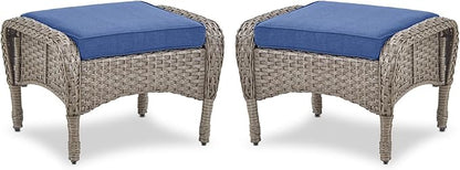 Belord Outdoor Ottomans for Patio Foot Rest - 25 Inch PE Wicker Foot Stool Set of 2 for Patio Furniture Sets,All Weather Rattan Ottoman for Balcony Deck Backyard Brown Gray
