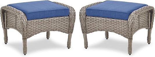 Belord Outdoor Ottomans for Patio Foot Rest - 25 Inch PE Wicker Foot Stool Set of 2 for Patio Furniture Sets,All Weather Rattan Ottoman for Balcony Deck Backyard Brown Gray