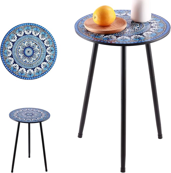 Party Zealot 1 Pack Metal Mosaic Round Side Table 13.4" Small End Table for Patio Round Accent Garden Corner Stand for - Photo 8