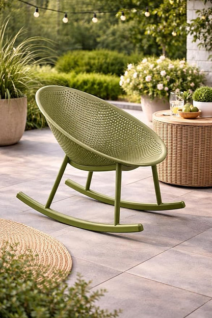 2xhome Set of 2 Patio Rocking Chairs | Oval Egg Shaped Lounge Rocker | All Weather Plastic | Modern Accent Side Chair for Indoor or Outdoor Use, Green