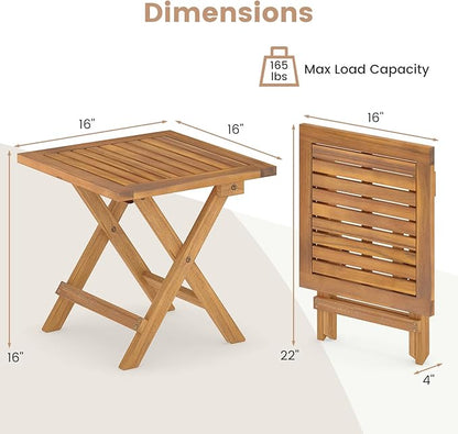 Tangkula Outdoor Folding Side Table, Acacia Wood End Table with X-Shaped Legs & Slatted Tabletop, Portable Square Patio Bistro Table for Garden, Poolside, Camping, Picnic, 16" x 16" x 16" (1)