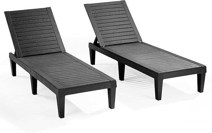 Nestl Patio Chairs - Black Chaise Lounge Chair Outdoor, 5-Position Adjustable Sun Tanning Chair - Photo 1