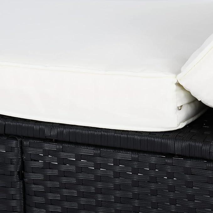 VINGLI Outdoor Chaise Lounge with Adjustable Backrest, Patio Beach Poolside PE Wicker Rattan Lounge Chairs with Water Repellent Cushions,Beige & Cream White (Black)