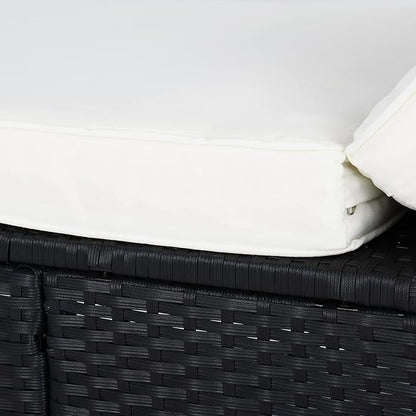 VINGLI Outdoor Chaise Lounge with Adjustable Backrest, Patio Beach Poolside PE Wicker Rattan Lounge Chairs with Water Repellent Cushions,Beige & Cream White (Black)